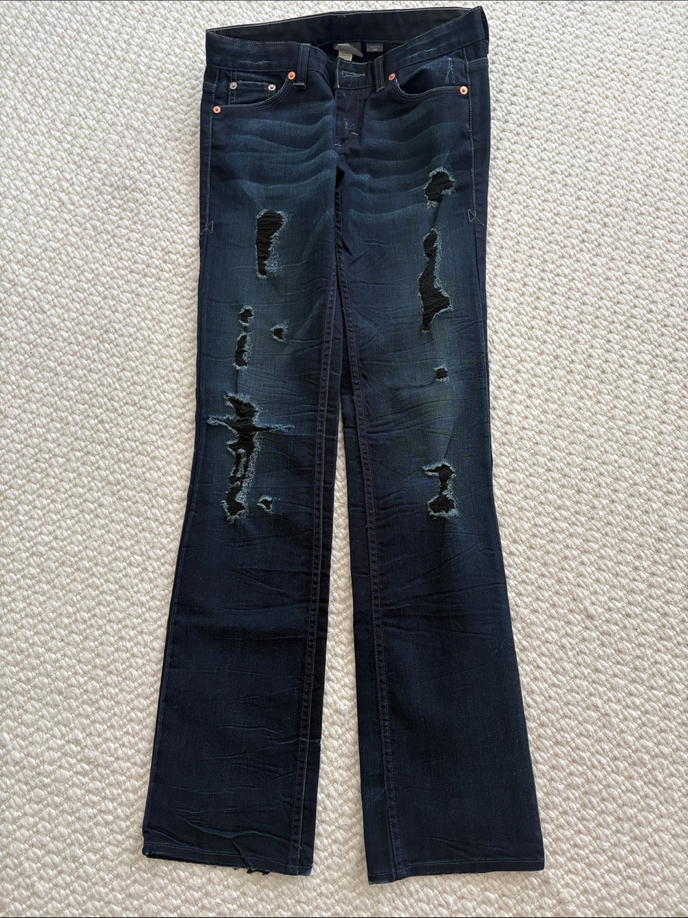 Armani Exchange Women’s Dark Blue Distressed Bootcut Jeans 2